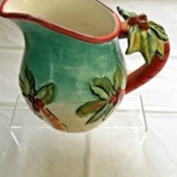 Clay Art Stone Lite Hand Painted Tropical Palm Trees Palm Beach Sangria Pitcher - Picture 1 of 9